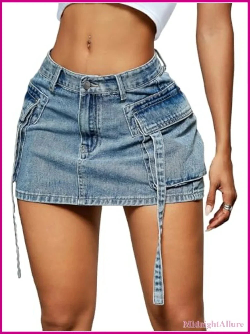 Cargo Denim Mini Skirt Low Waist Y2K Skirt with Pockets